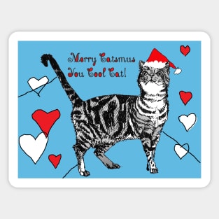 Merry Christmas Cat Red Blue Tabby Pattern Sticker